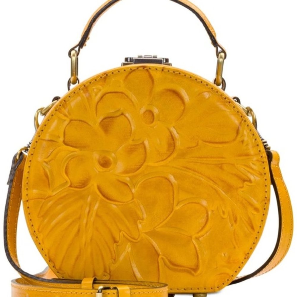 Patricia Nash Tooled Floral Yellow Allier Hat Box Purse